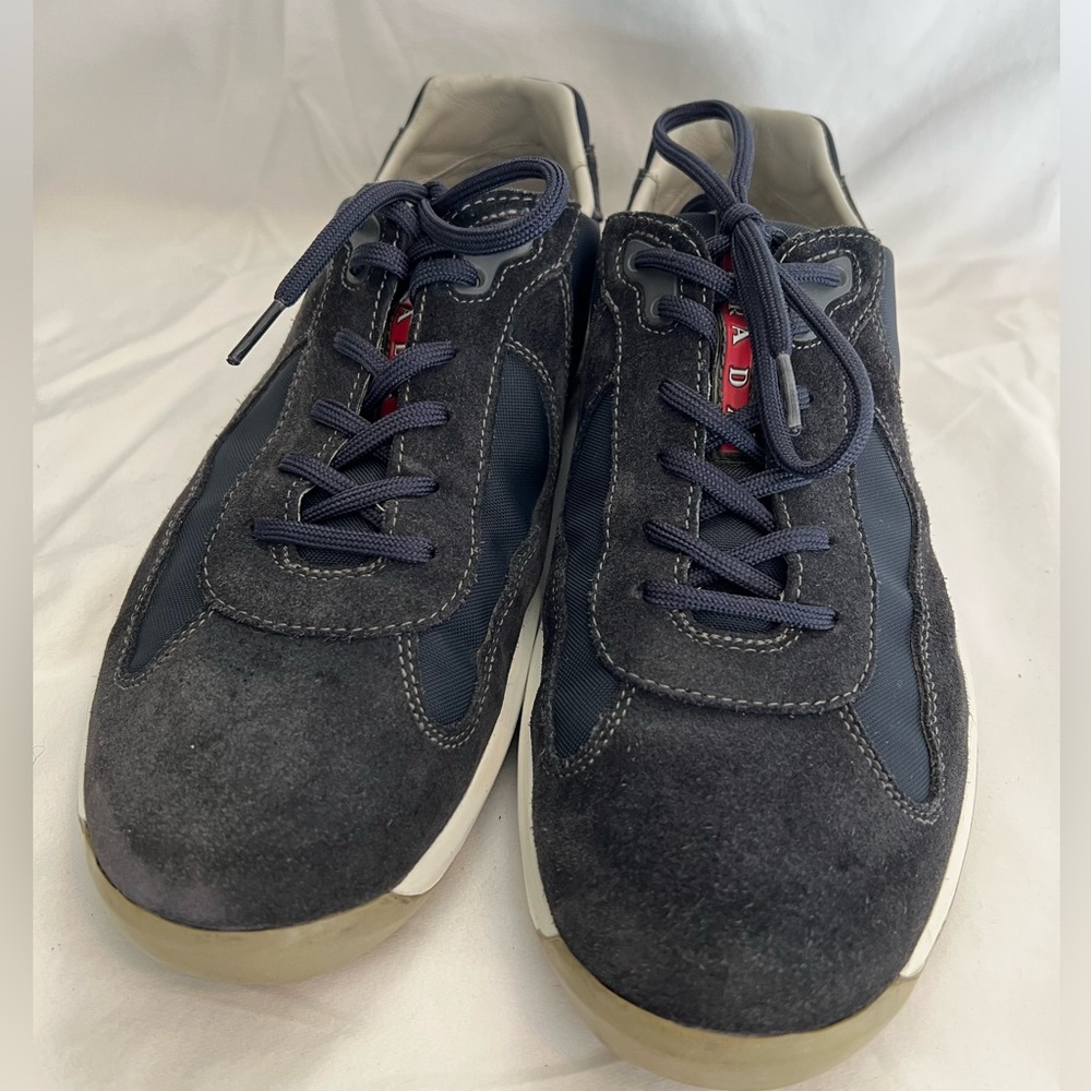 PRADA men’s blue suede and nylon low top sneakers Size: 11 1/2 - 12